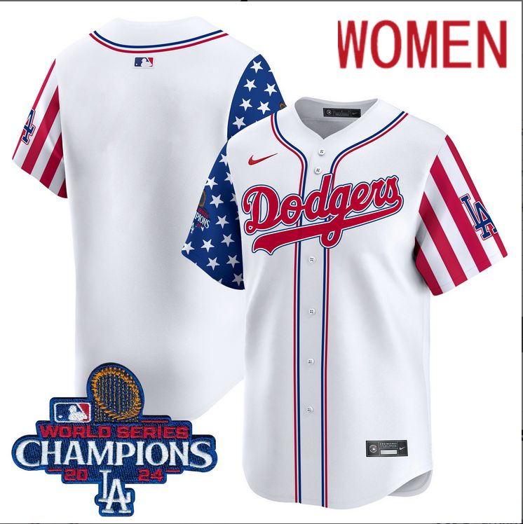 Women MLB Los Angeles Dodgers blank American Style white 2024 World Series Champions Limited Jersey
